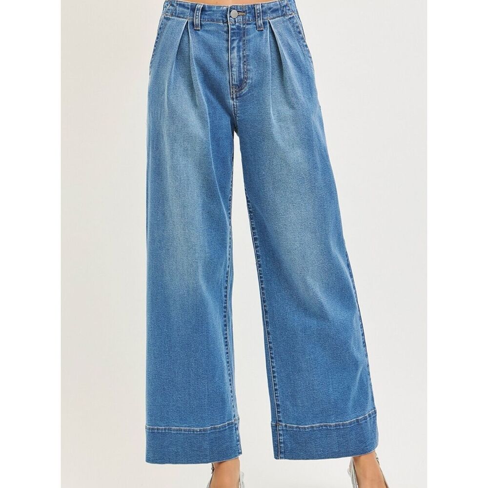 RISEN Slouchy Wide Leg High-Rise Women’s Pleat Trousers Medium Blue Rinse sz 5 - Picture 5 of 7